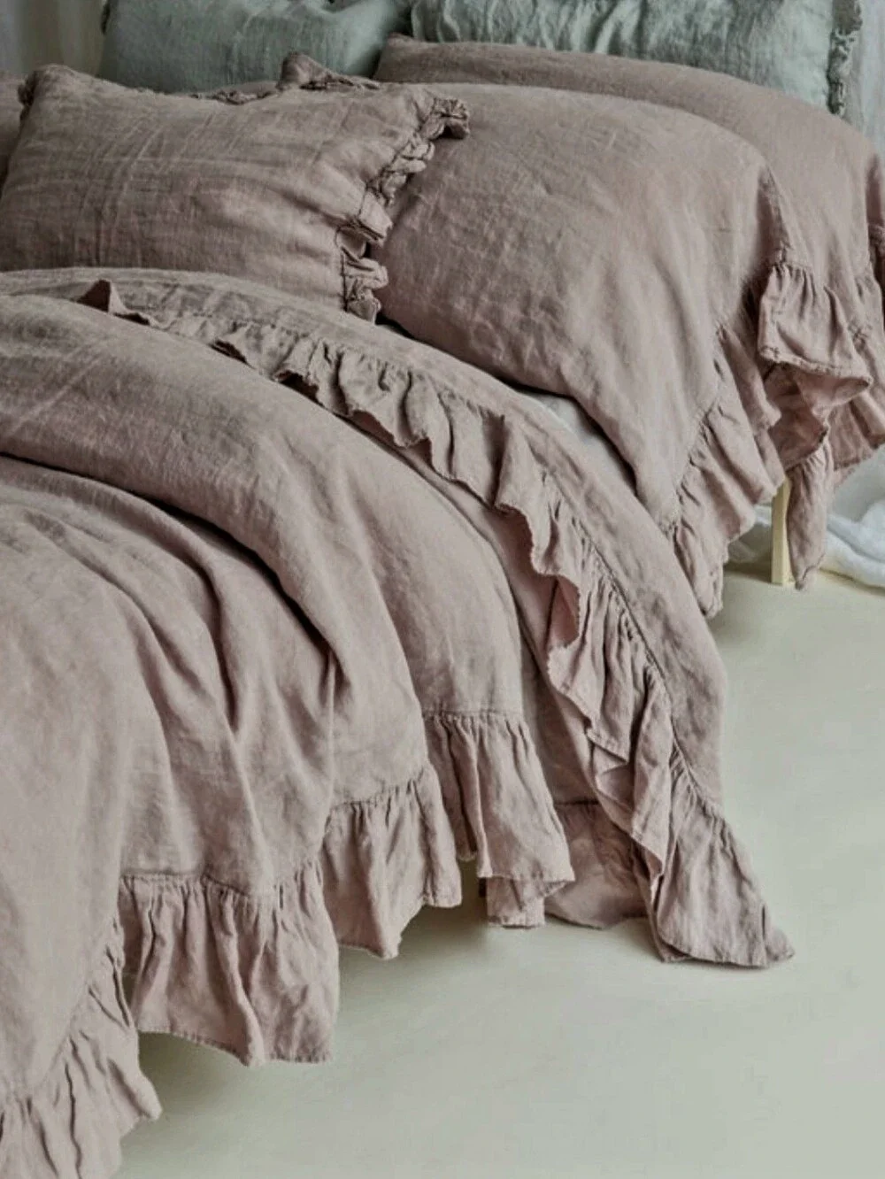 Pottery Barn Belgian Flax Linen Fringe Ruffle Duvet Cover In Lavender